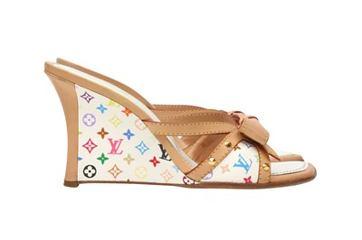 Lot 718 - Louis Vuitton x Murakami White Multicolor Wedge  Mule - Size 38