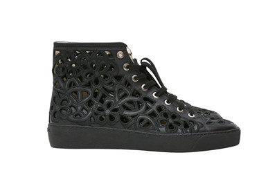 Lot 833 - Chanel Black Laser Cut High Top Trainer - Size 40.5