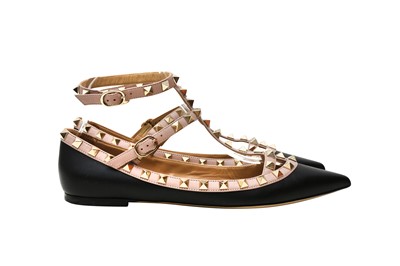 Lot 619 - Valentino Black Rockstud Caged Ballerina Flats - Size 38