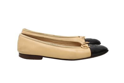 Lot 491 - Chanel Beige Bi Colour CC Ballerina Pump - Size 39