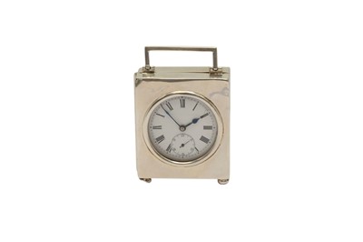 Lot 1181 - A GEORGE V STERLING SILVER CASED TRAVELLING TIMEPIECE OR CLOCK, LONDON 1910 BY J C VICKERY