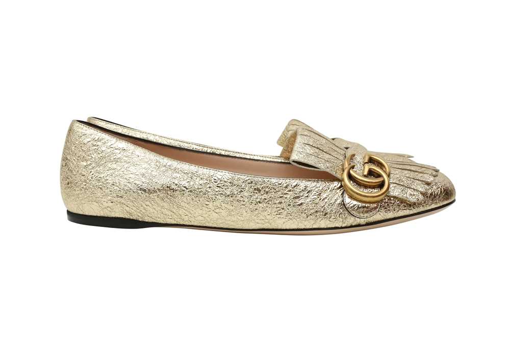 Lot 570 - Gucci Metallic Gold Marmont Flat Loafer