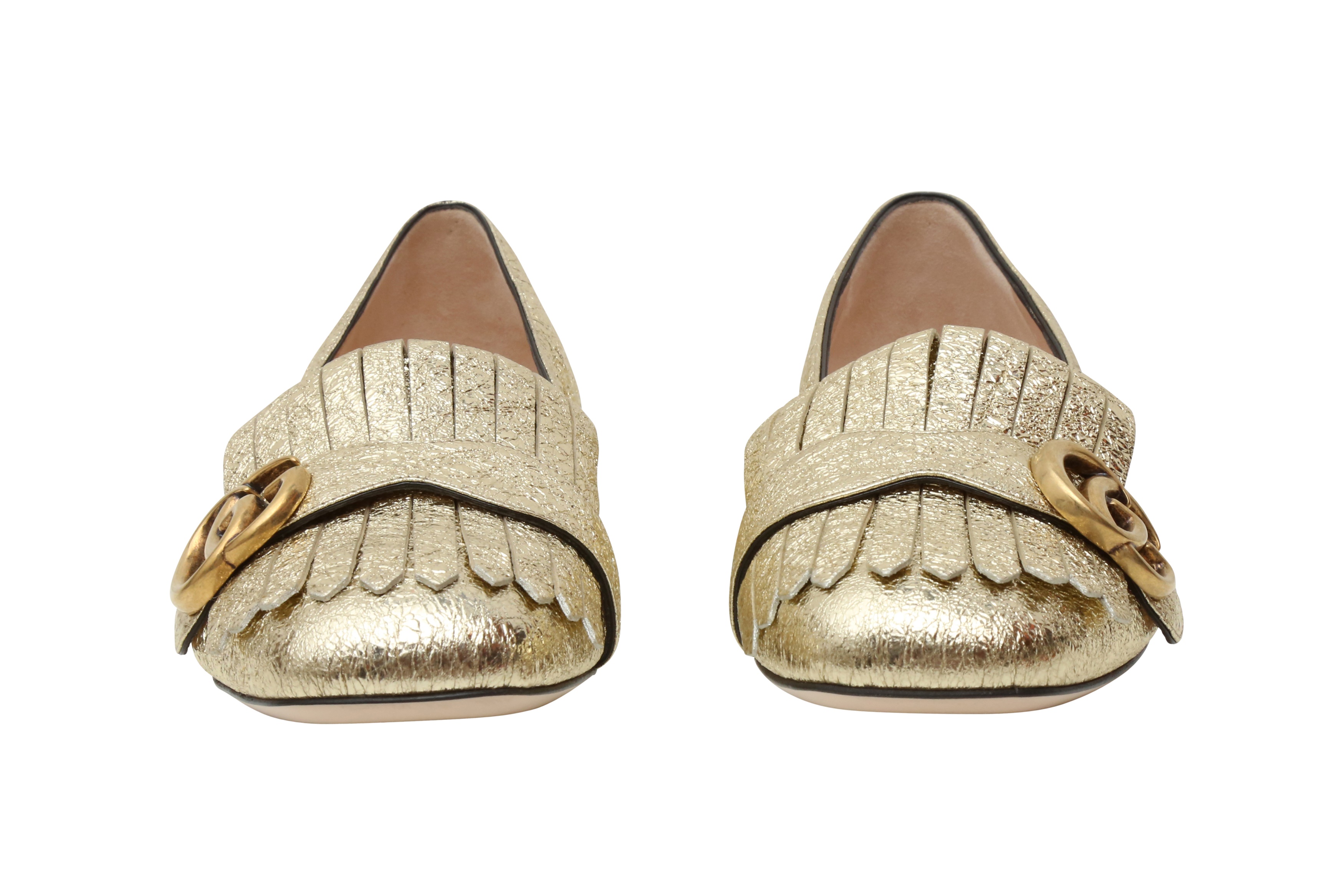 Lot 570 - Gucci Metallic Gold Marmont Flat Loafer