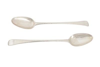 Lot 205 - A PAIR OF GEORGE III STERLING SILVER BASTING SPOONS, LONDON POSSIBLY 1776 BY GEORGE SMITH III