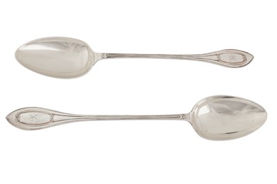 Lot 206 - A PAIR OF EDWARDIAN STERLING SILVER BASTING SPOONS, SHEFFIELD 1915 BY WALKER AND HALL