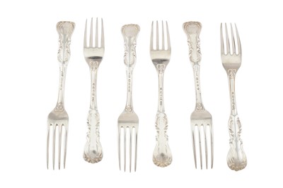 Lot 210 - A SET OF SIX VICTORIAN STERLING SILVER DESSERT FORKS, LONDON 1843 BY GEORGE ADAMS OF CHAWNER AND CO