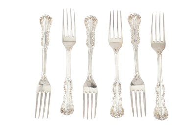 Lot 210 - A SET OF SIX VICTORIAN STERLING SILVER DESSERT FORKS, LONDON 1843 BY GEORGE ADAMS OF CHAWNER AND CO