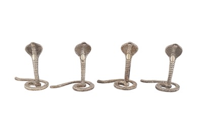 Lot 128 - FOUR MID-20TH CENTURY INDIAN SILVER PLACE CARD OR MENU HOLDERS