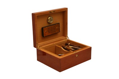 Lot 337 - A 20TH CENTURY VENEERED CEDAR CIGAR HUMIDOR BY ELIE BLEU, PARIS