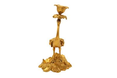 Lot 640 - A 19TH CENTURY BRASS CANDLESTICK IN THE FORM OF AN OSTERRICH