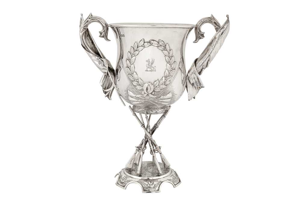 Lot 342 - A Victorian sterling silver twin handled trophy cup, London 1866 by Mappin and Webb
