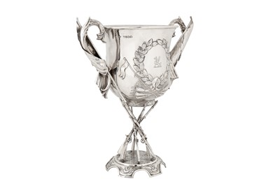 Lot 342 - A Victorian sterling silver twin handled trophy cup, London 1866 by Mappin and Webb