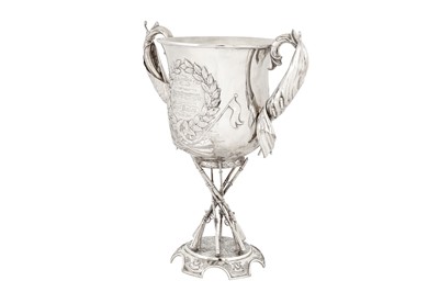 Lot 342 - A Victorian sterling silver twin handled trophy cup, London 1866 by Mappin and Webb