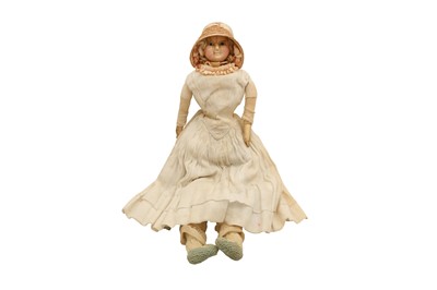 Lot 830 - English wax-over papier-mâché shoulder head doll