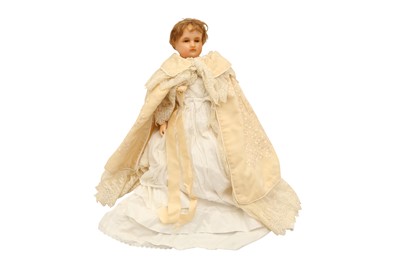 Lot 831 - Poured wax shoulder head doll,  turned head