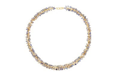 Lot 55 - A sapphire and white sapphire necklace