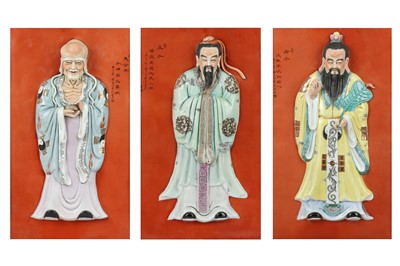 Lot 211 - THREE CHINESE FAMILLE ROSE 'IMMORTALS' PLAQUES.