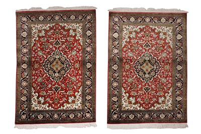 Lot 91 - A PAIR OF VERY FINE SILK QUM RUGS, CENTRAL PERSIA