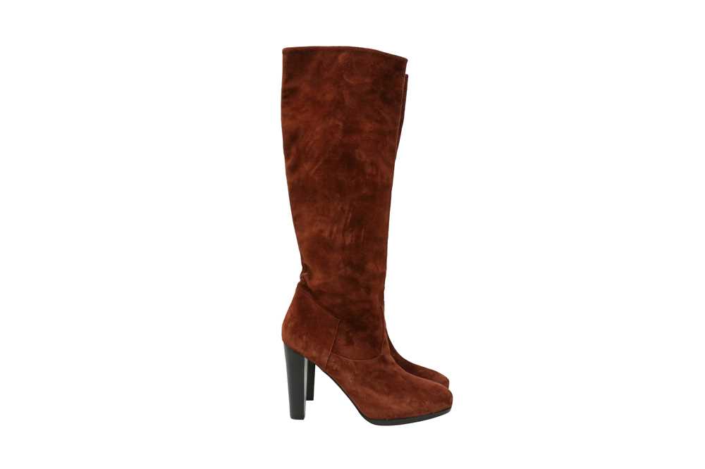 Lot 227 - Hermes Chestnut Brown Long Heeled Boot - Size 40