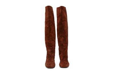 Lot 227 - Hermes Chestnut Brown Long Heeled Boot - Size 40
