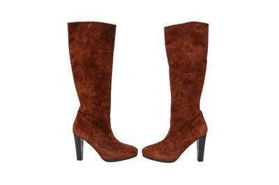 Lot 227 - Hermes Chestnut Brown Long Heeled Boot - Size 40