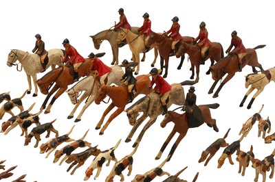 Lot 903 - FOREST TOYS  OF BROCKENHURST, A CARVED AND PAINTED WOOD FOX HUNTING GROUP