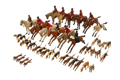 Lot 903 - FOREST TOYS  OF BROCKENHURST, A CARVED AND PAINTED WOOD FOX HUNTING GROUP