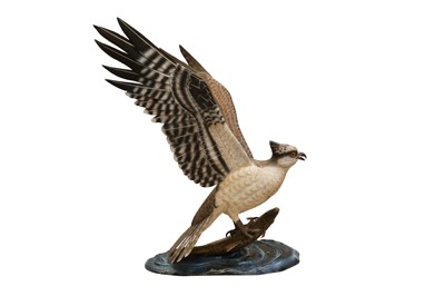 Lot 344 - MIKE WOOD: A FINE HAND CARVED LIFESIZE OSPREY AND BROWN TROUT