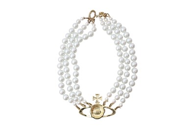 Lot 534 - Vivienne Westwood Three Row Pearl Bas Relief Choker