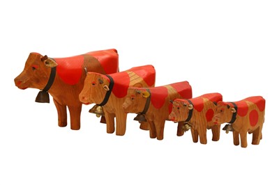 Lot 907 - GROUP OF CARVED WOODEN CATTLE