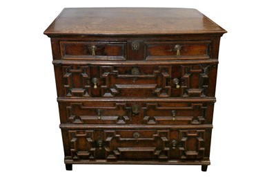 Lot 575 - A 17TH CENTURY JACOBEAN OAK CHEST OF DRAWERS