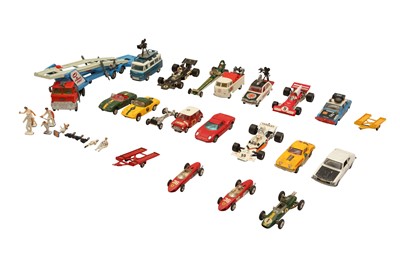 Lot 798 - CORGI TOYS; A COLLECTION OF RACING RELATED CARS AND OTHER VEHICLES