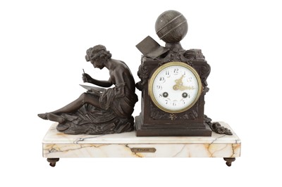 Lot 625 - FRENCH FIGURAL SPELTER MANTEL CLOCK