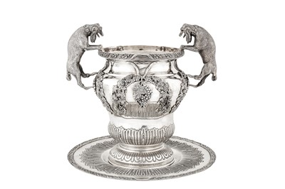 Lot 281 - An early to mid – 20th century Italian 900 standard silver wine cooler on stand, probably circa 1930-50