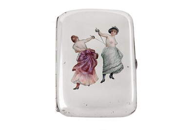 Lot 23 - An early 20th century Austrian Unmarked silver and enamel novelty erotic cigarette case, circa 1905