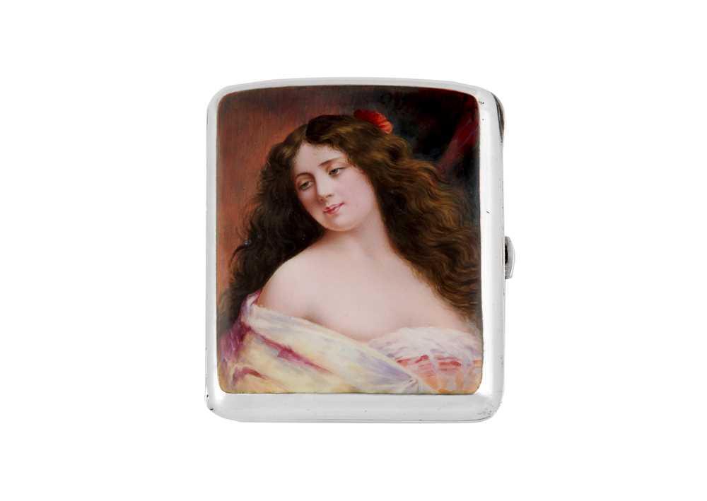 Lot 235 - AN EARLY 20TH CENTURY GERMAN SILVER AND ENAMEL NOVELTY EROTIC CIGARETTE CASE, PFORZHEIM IMPORT MARKS FOR LONDON 1905 BY ROBERT FRIEDERICH