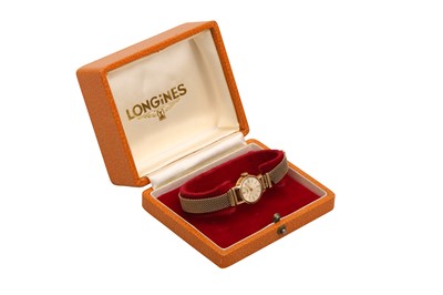 Lot 358 - A LADIES 9K GOLD LONGINES BRACELET WATCH