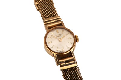 Lot 358 - A LADIES 9K GOLD LONGINES BRACELET WATCH