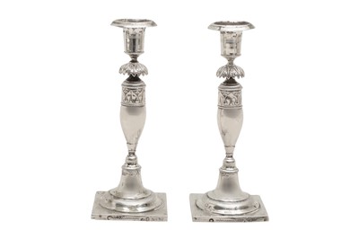 Lot 170 - A PAIR OF MID-19TH CENTURY GERMAN SILVER CANDLESTICKS, TOWN MARK OBSCURED, POSSIBLY BERLIN CIRCA 1840
