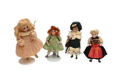 Lot 848 - DOLLS: FOUR GERMAN BISQUE HEAD DOLL’S HOUSE DOLLS