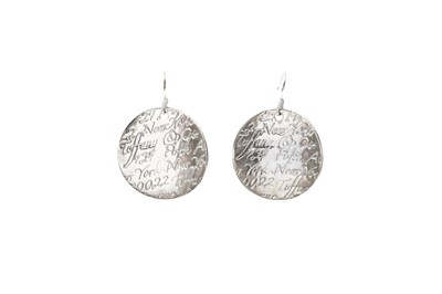 Lot 790 - Tiffany & Co Silver Disc Drop Pierced Earrings