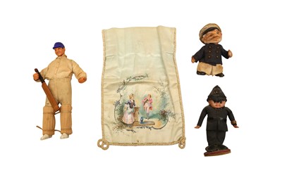 Lot 856 - DOLLS: TO INCLUDE A 1930S CRICKET PLAYER, A SAILOR AND POLICEMAN