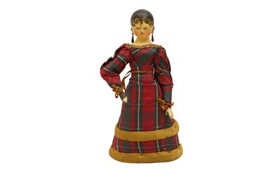 Lot 835 - DOLLS A PAINTED WOODEN GRODNERTAL DOLL PIN-CUSHION, GERMAN 1820-30