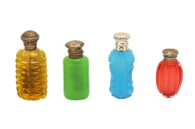 Lot 103 - A GROUP OF FOUR COLOURED GLASS SCENT BOTTLES