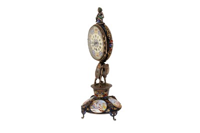 Lot 88 - A late 19th century Austrian silver and enamel timepiece or clock, Vienna circa 1880 by Hermann Böhm (active 1866-1922)