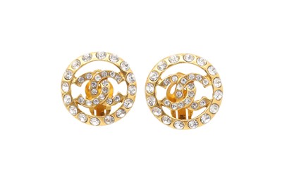 Lot 593 - Chanel Round CC Crystal Clip On Earrings