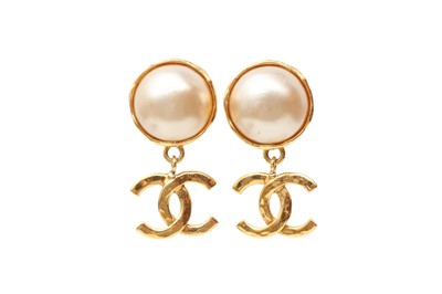 Lot 590 - Chanel CC Pearl Drop Clip On Earrings