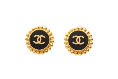 Lot 656 - Chanel Black CC Round Clip On Earrings