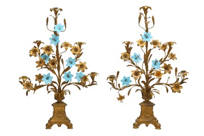 Lot 231 - A PAIR OF 19TH CENTURY FRENCH ALTAR FLORAL CANDELABRA