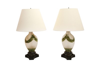 Lot 384 - A PAIR OF GLASS TABLE LAMPS